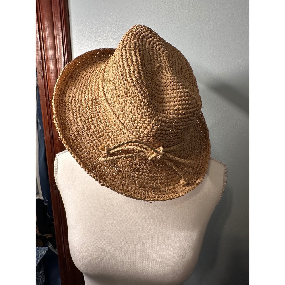 Scala Collezione Tan Woven Straw Sun Hat Natural Fiber Wide Brim One Size
